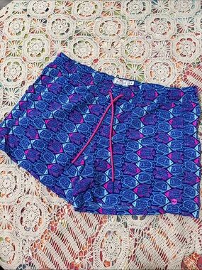 Vineyard Vines Blue Fish-Print Swim Trunks with Pink Drawstring